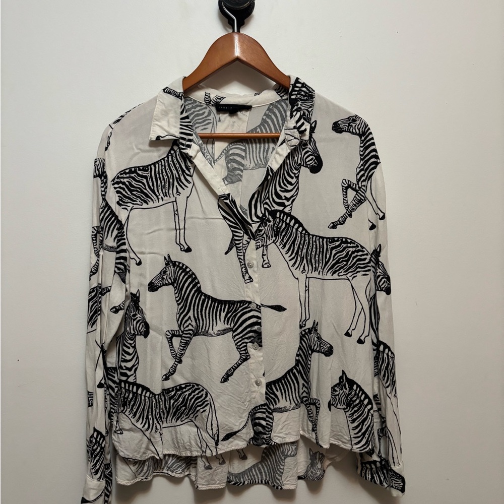 Jane and Delancey Black and White Zebra Print Button Down Shirt